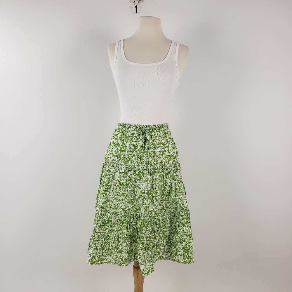 Sahalie Green White Peasant Skirt Small